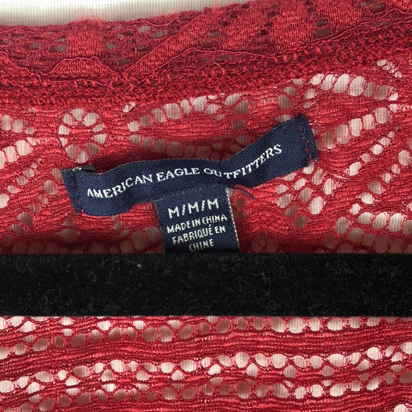American Eagle Floral Lace Style Crop Top | Red | Size Medium - Picture 4 of 8